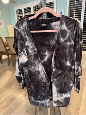 Casual Women's Tie-Dye Open Cardigan - Black & White